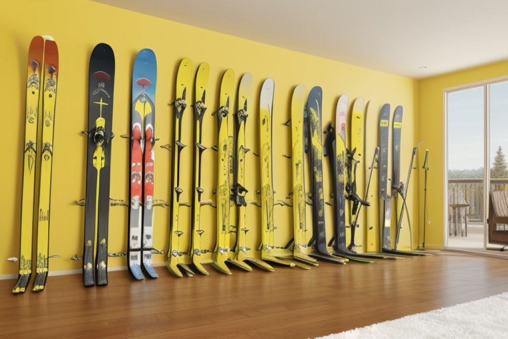 colorful ski racks complementing the home interior