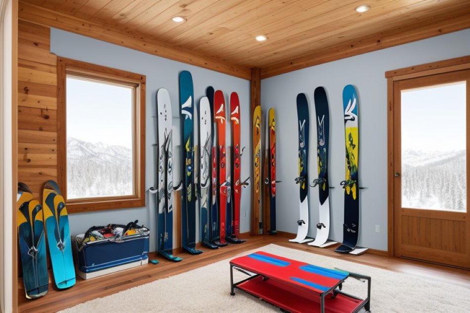 ski racks organized in a home